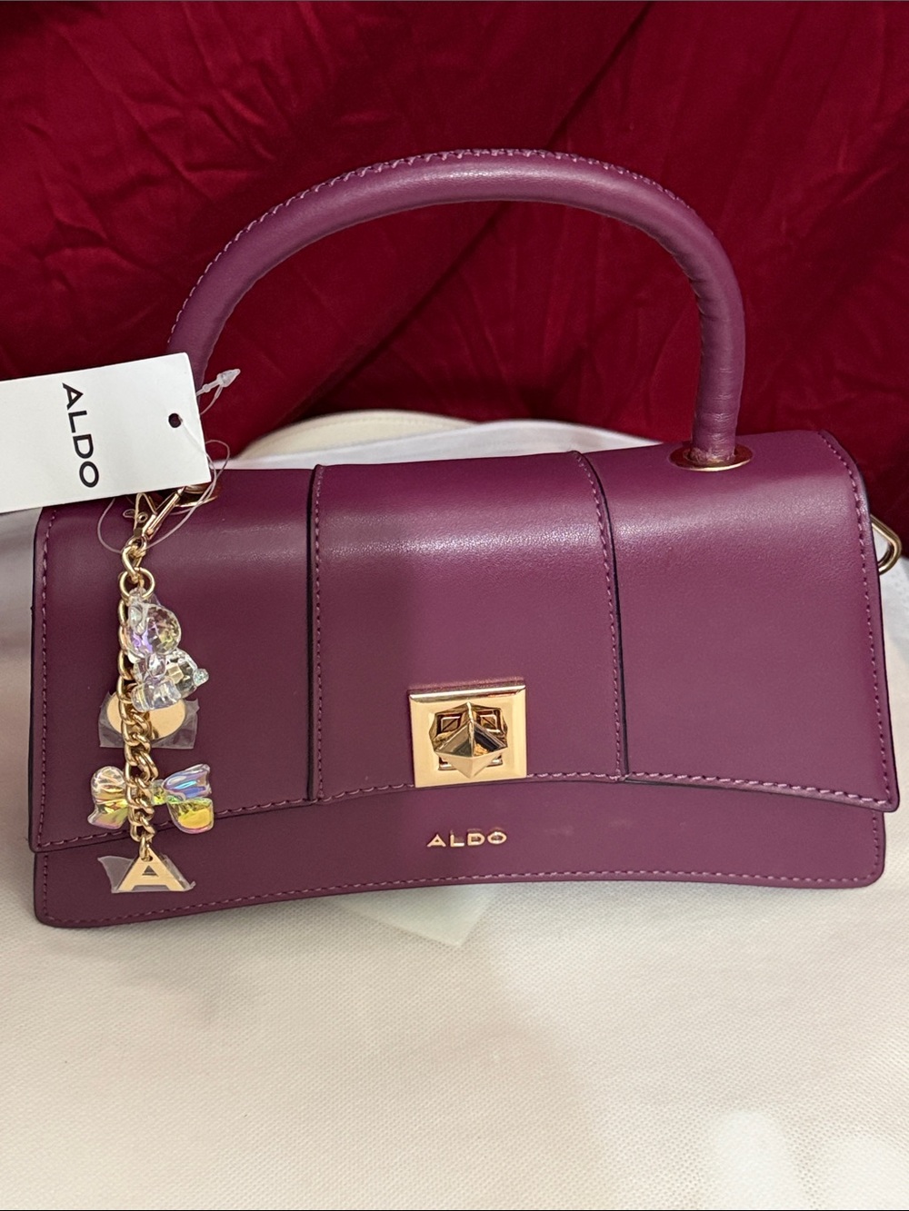 ALDO Plum Top-Handle Satchel with Gold Hardware
